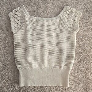 White House Black Market Open Stitched Banded Waist Sweater Top Sz S White